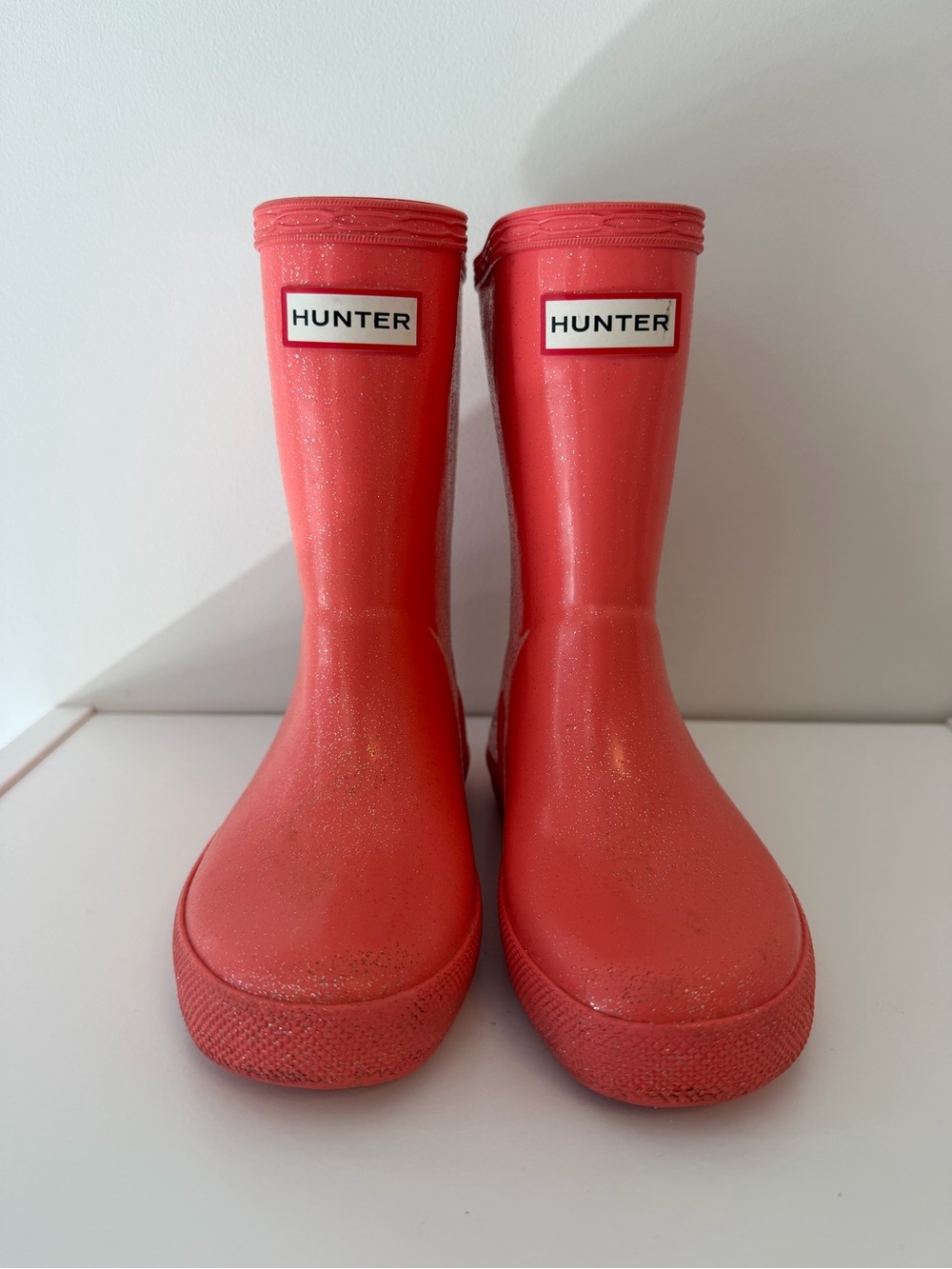 Hunter Kids Coral Glitter Rain Boots Size 8